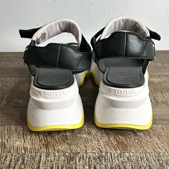 Sorel Kinetic Impact Y Strap High Sandals 9.5 Leather Chunky Platform Black - Picture 6 of 9